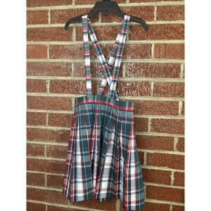 Vintage Girls Suspender Skirt Holiday Plaid Green 6